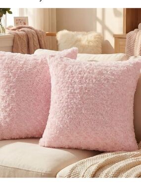 PINK Rose Swirl-Textured Soft Pillow Covers Square 20x20” (2-pack)